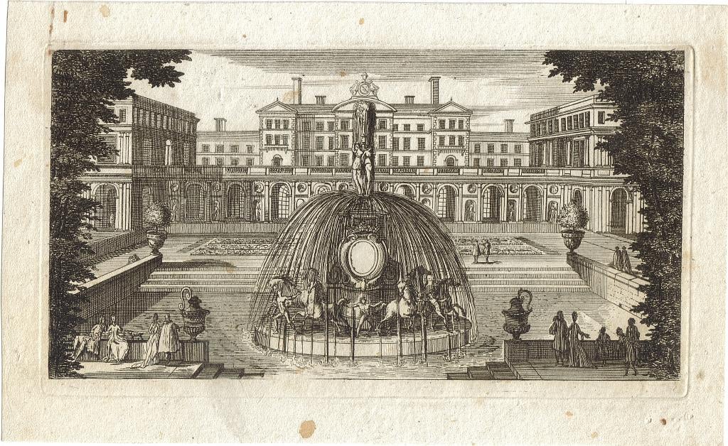 Onbekende Westeuropese Maker ets "Fontein Overheidsgebouw", Antiek en Kunst, Ophalen