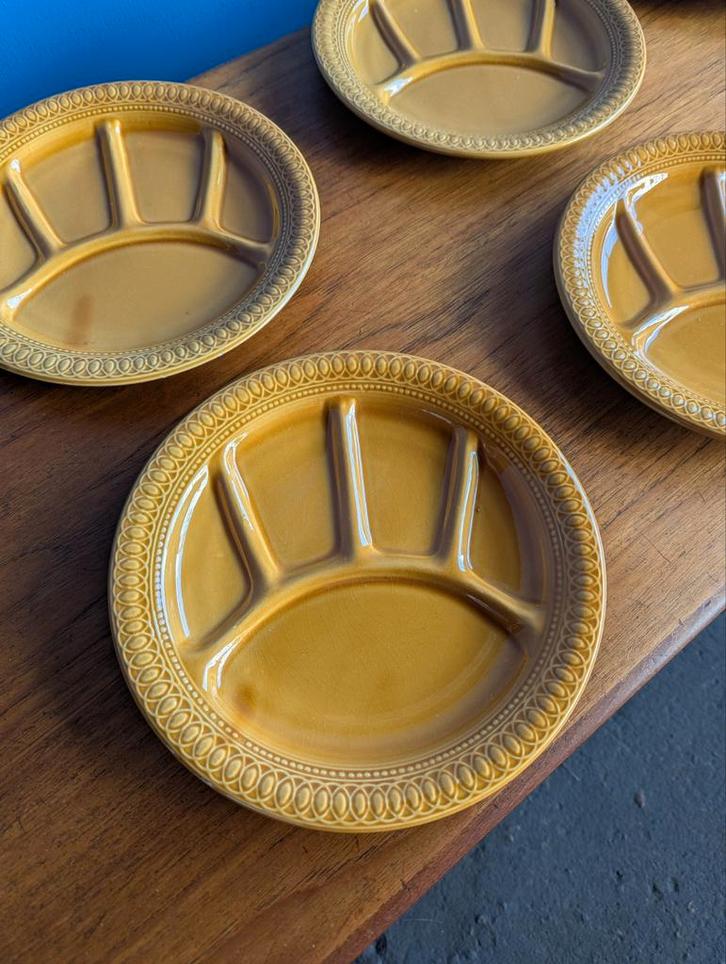 Set 6 vintage gourmet/ fondueborden, Huis en Inrichting, Keuken | Servies, Gebruikt, Bord(en), Overige stijlen, Keramiek, Ophalen of Verzenden