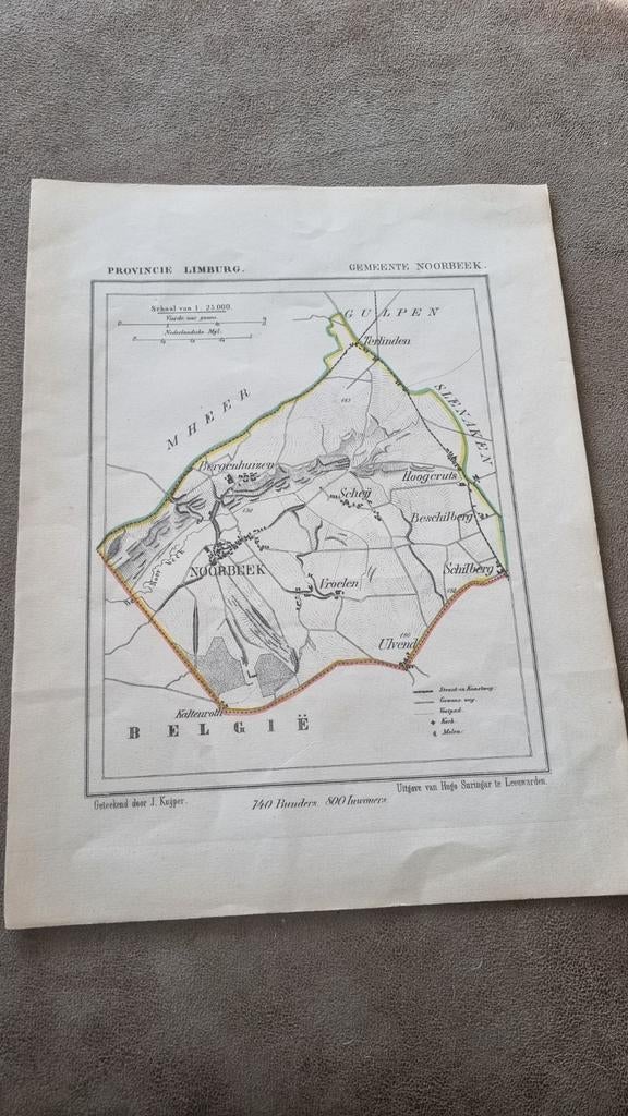 Oude kaart Provincie Limburg, Gemeente Noorbeek (1800-2000), Gelezen, J. Kuiper, Ophalen of Verzenden, Landkaart