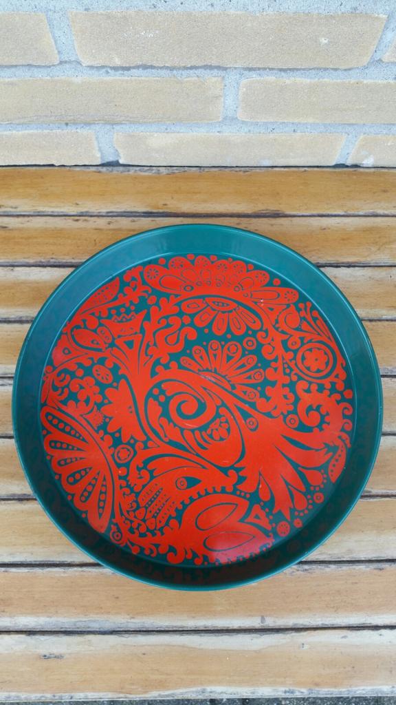 Retro Mid-century modern dienblad metaal, Huis en Inrichting, Woonaccessoires | Dienbladen, Ophalen of Verzenden, Gebruikt, Rond