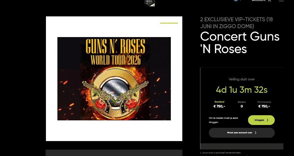 Concert tickets Guns n Roses Ziggodome, Tickets en Kaartjes, Concerten | Rock en Metal, Twee personen, Juni, Hard Rock of Metal