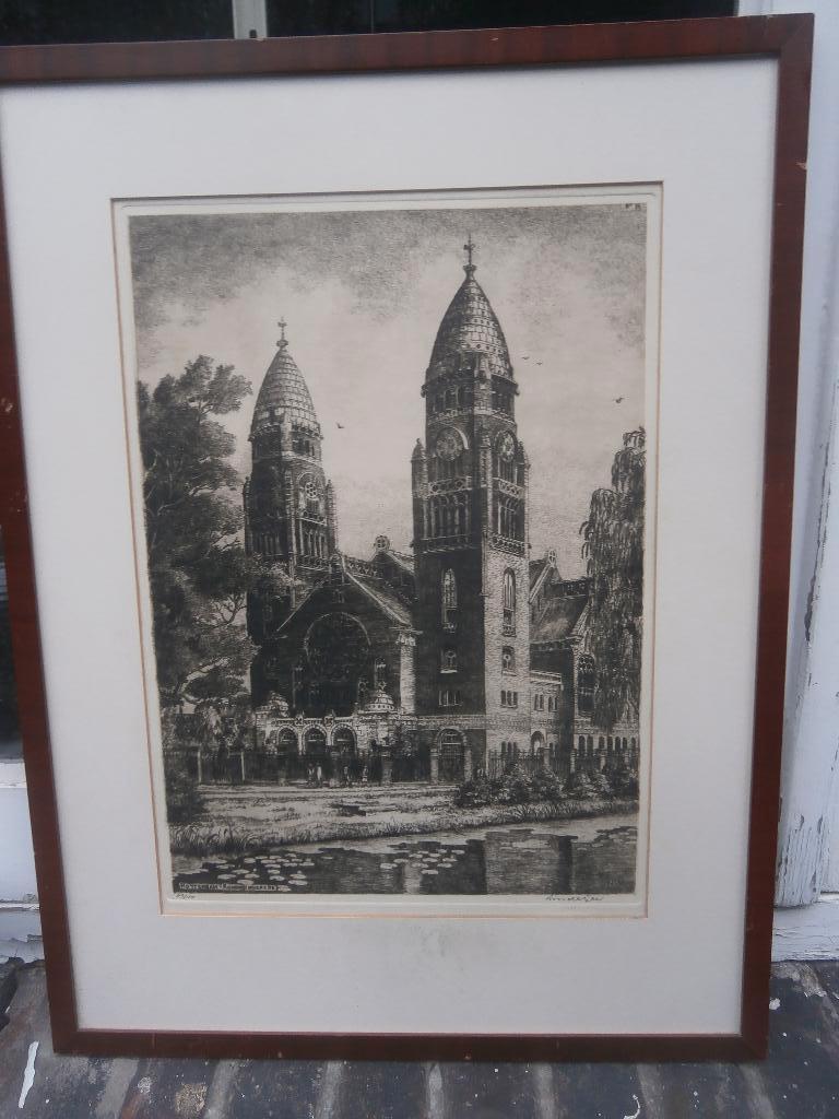 LINDEIJER, Mooie ets van de Koninginnekerk in R.dam, Antiek en Kunst, Ophalen of Verzenden