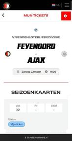 Ticket Feyenoord - Ajax Vak X2, Tickets en Kaartjes, Eén persoon, Buitenland