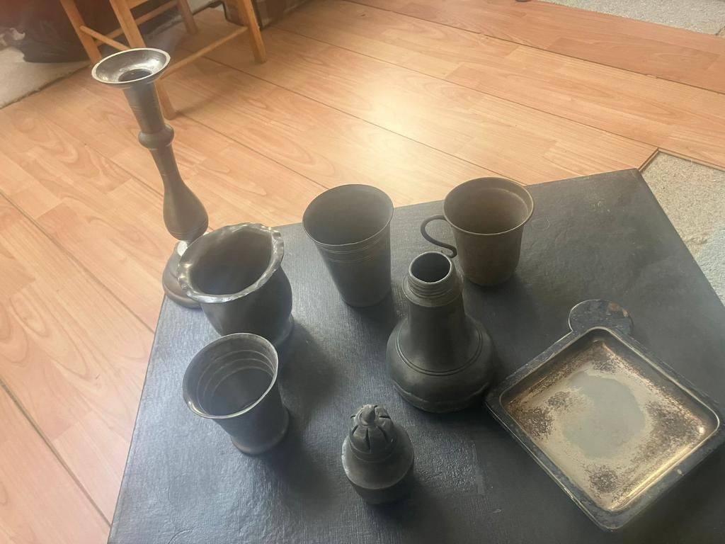 Antieke tinnen voorwerpen - Set van 7, Antiek en Kunst, Ophalen