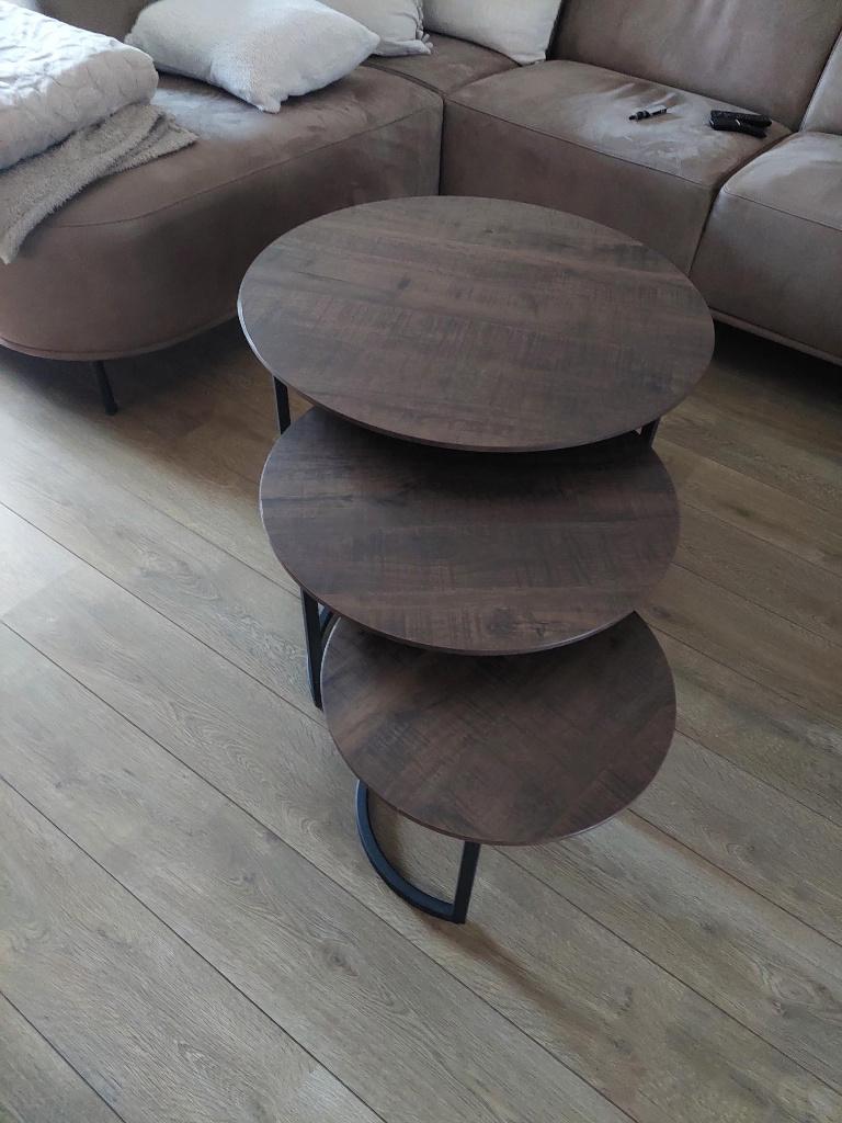 Salontafel set 3 delig dark mango, Huis en Inrichting, Tafels | Salontafels, Ophalen, 50 tot 100 cm, Rond, 50 tot 100 cm