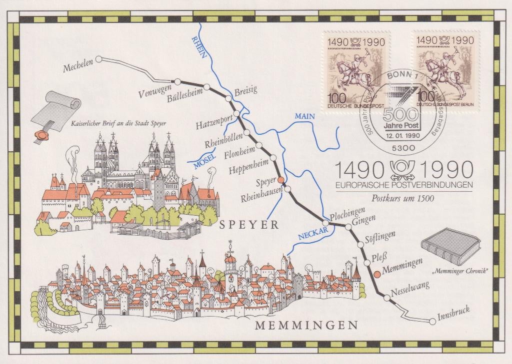 Duitsland + Berlijn 90 500 jaar POST MAXI kaart Route Speyer, Postzegels en Munten, Verzenden, Overige typen