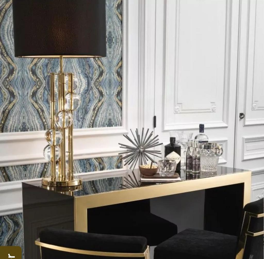 Eichholtz Tafellamp 'Lorenzo' - Goud met Kristalglas, Ophalen, Nieuw, Metaal, 50 tot 75 cm