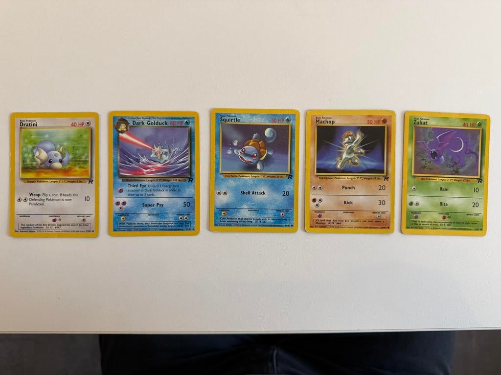Pokemonkaarten Rocket Serie - Dratini, Dark Golduck, Squirtl, Ophalen of Verzenden, Gebruikt, Meerdere kaarten