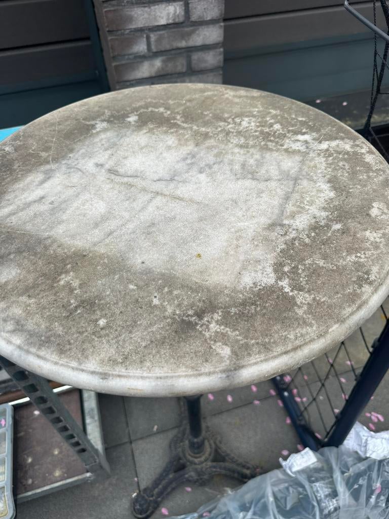 Gietijzeren marmer blad tafel, Ophalen, Zo goed als nieuw, Rond, Metaal