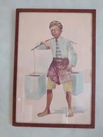 Oude aquarel/ Javaan op weg naar de markt/ jaren '50, Ophalen of Verzenden