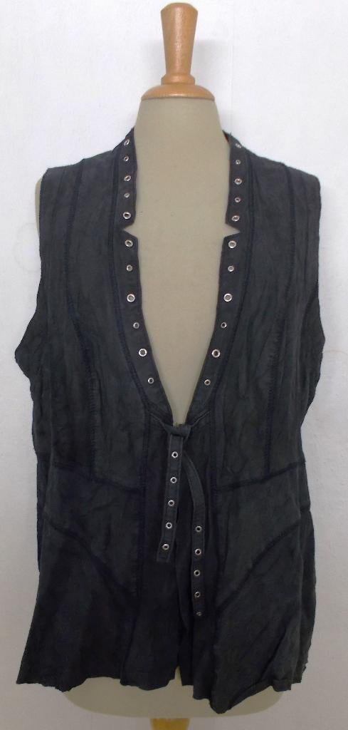 Stoer soepel leer/suede donkerblauw gilet! L, Maat 42/44 (L), Zo goed als nieuw, Zonder mouw, Verzenden