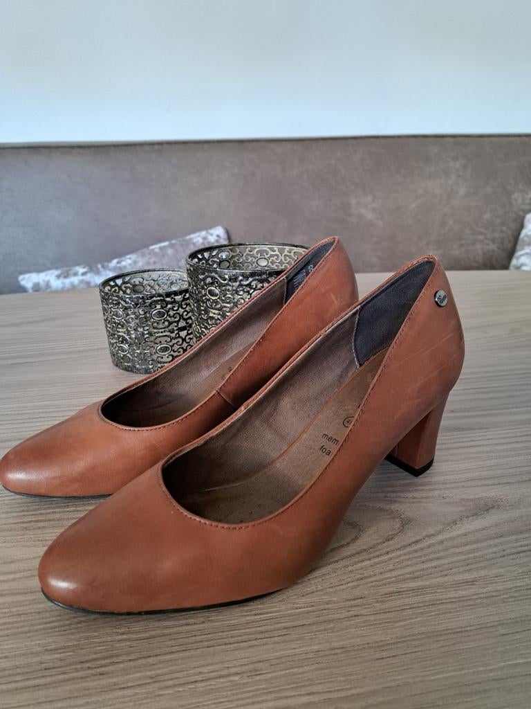 Stoere cognac pumps 'No Stress' - Maat 41 - Z.g.a.n., Pumps, Bruin, Ophalen of Verzenden, Zo goed als nieuw