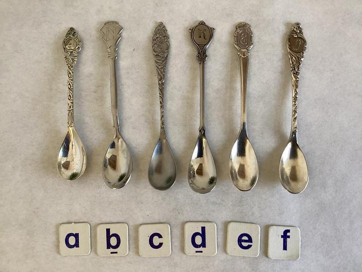 6 antieke theelepels / letterlepels A N C K E N, Antiek en Kunst, Antiek | Bestek, Ophalen of Verzenden