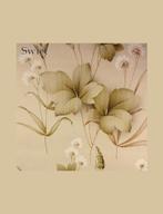 3973 behang oosters bloemen beige wit 60s 70s vintage swiet, Ophalen of Verzenden, 50 tot 75 m², Beige