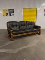 Prachtige bank eikenhout met leer, Brutalistisme jaren '70, Ophalen, Driepersoons, 75 tot 100 cm, Zo goed als nieuw
