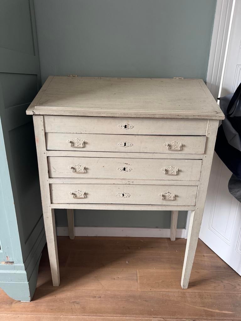 Antieke Lessenaar Klepkast met Lades - Crèmewit, Ophalen