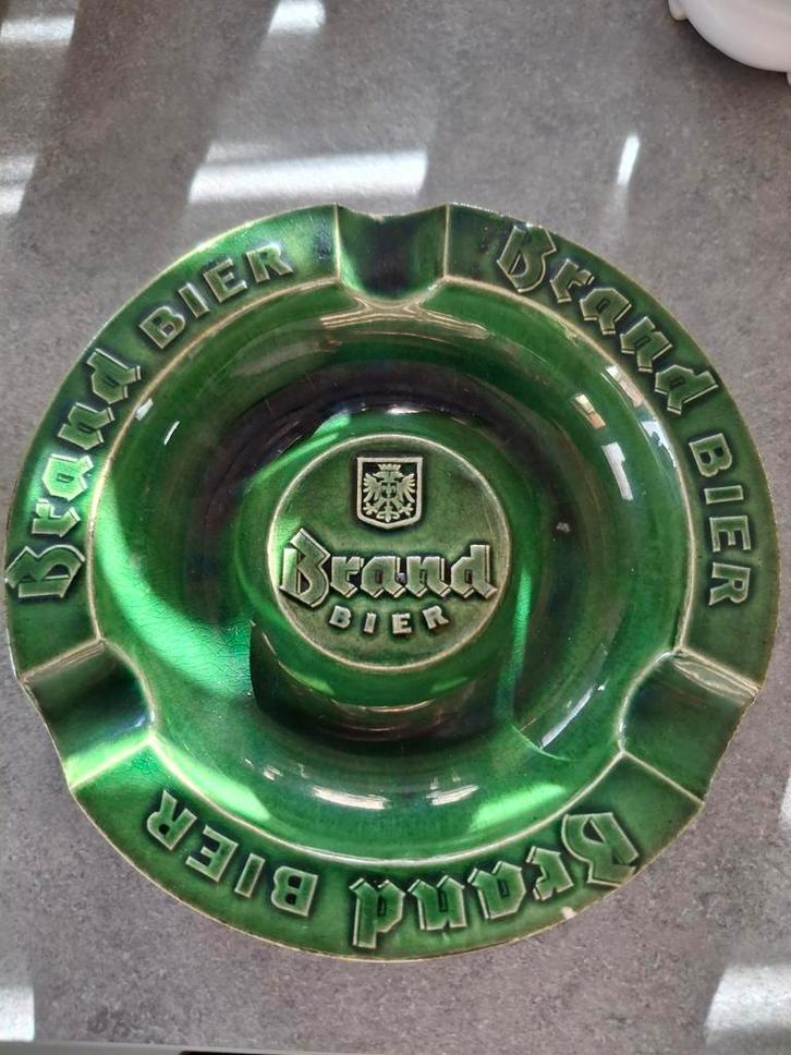 Oude Brand Bier asbak - Groen keramiek, 15.5 cm, Verzamelen, Merken en Reclamevoorwerpen, Gebruikt, Gebruiksvoorwerp, Ophalen of Verzenden