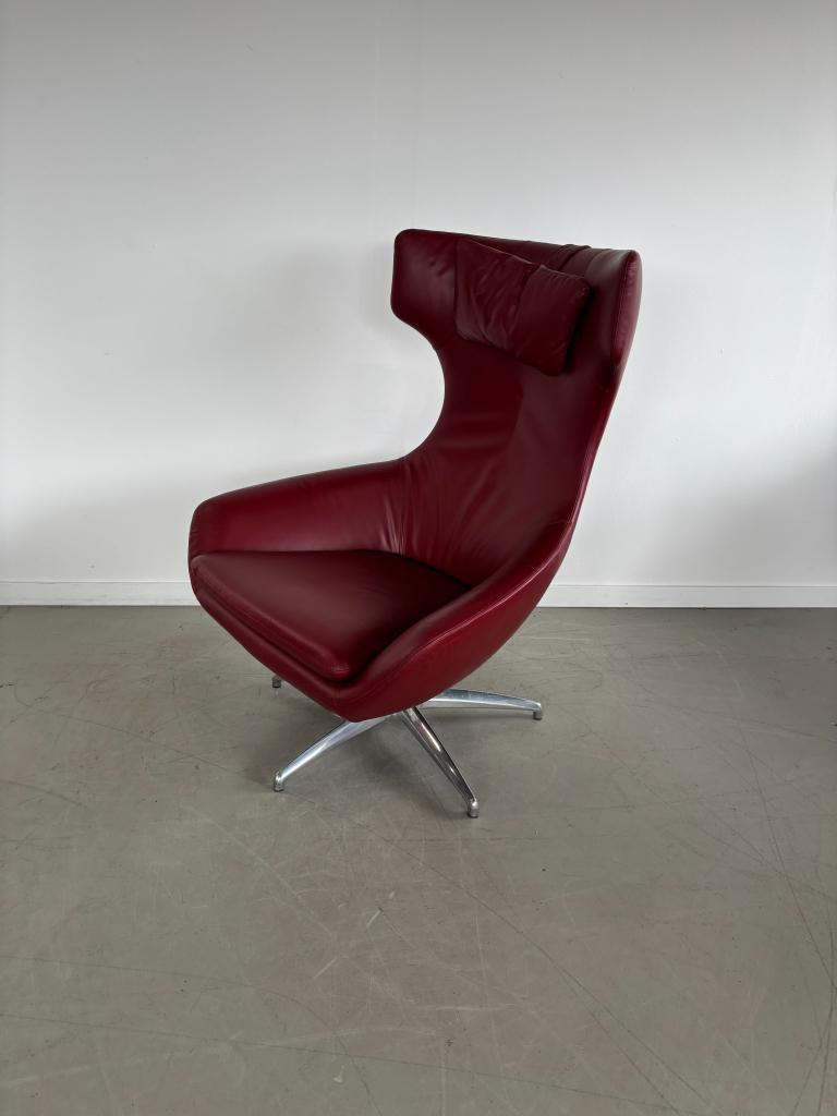 1x Caruzzo PLUS Fauteuil Rood Leer + Nekkussen - Chroom, Huis en Inrichting, Niet ingevuld, Leer, Niet ingevuld, 75 tot 100 cm