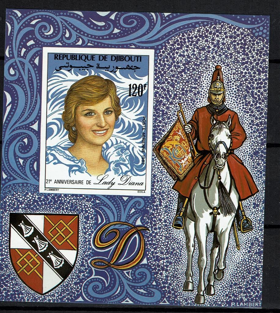 DJIBOUTI 1982 PF BLOK LADY DIANA KONINGSHUIS ROYALTY PAARDEN, Ophalen of Verzenden, Postfris, Koningshuis