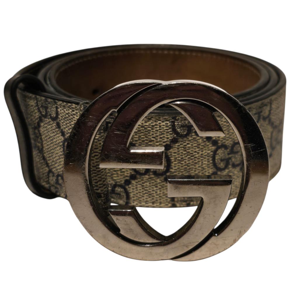 Gucci GG Beige/Blue Belt/Riem Buckle 85cm, Gucci, Gebruikt, Support@gucci.com, 30 Avenue Montaigne
75008 Paris