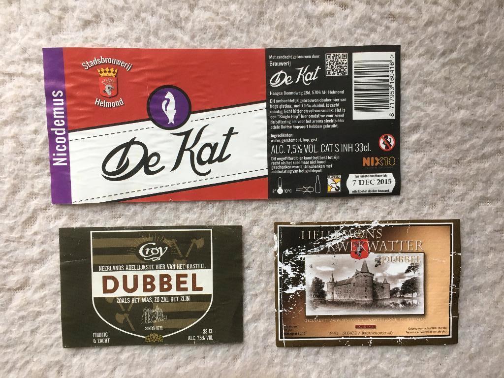 bier etiketten de kat Helmond  Croy  en kasteel bier etiket, Verzenden, Gebruikt, Overige typen, Overige merken