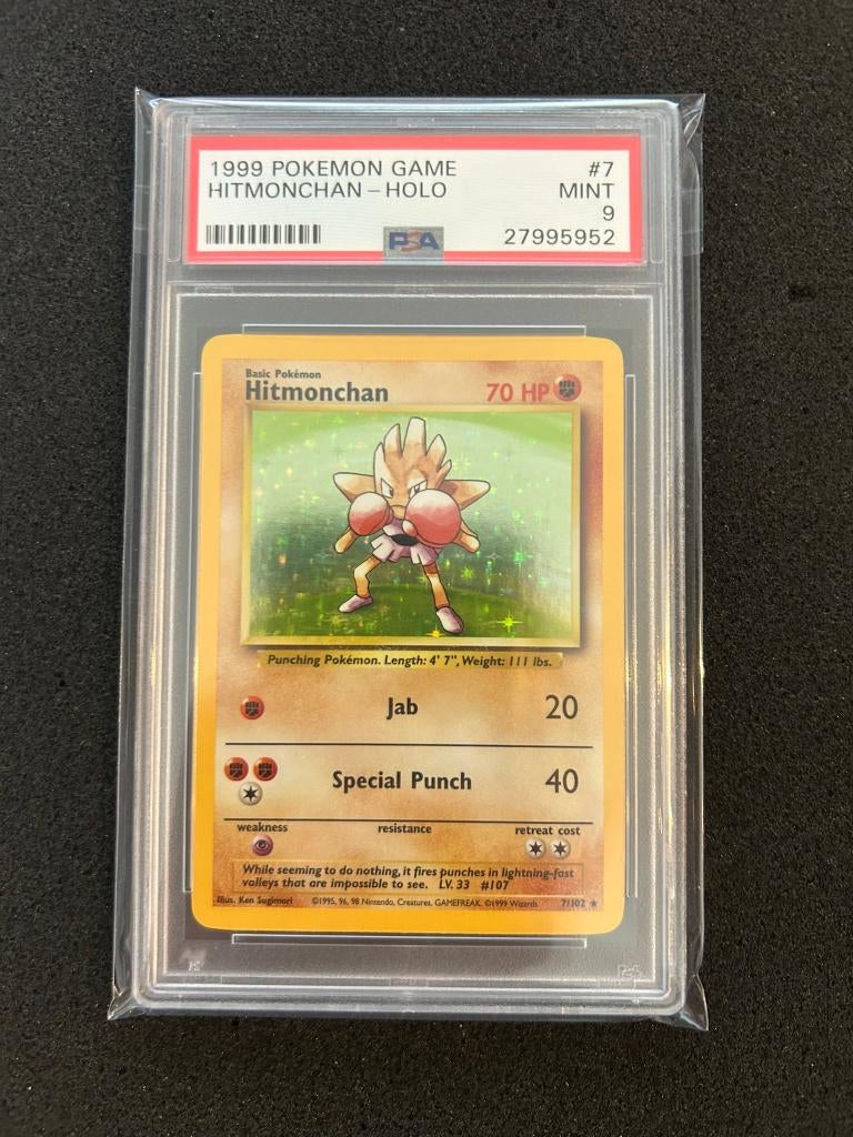 7/102 base hitmonchan psa 9, Hobby en Vrije tijd, Verzamelkaartspellen | Pokémon, Ophalen of Verzenden, Zo goed als nieuw, Foil