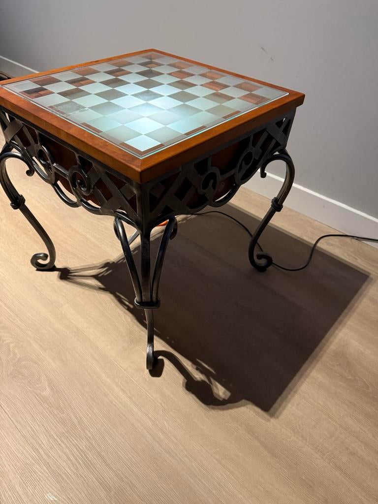 Schaaktafel met verlichting en stalen frame, Huis en Inrichting, Gebruikt, Metaal of Aluminium, Vierkant, 55 tot 75 cm