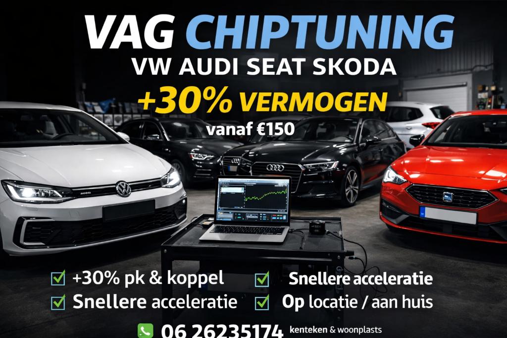 chiptuning  vw audi seat skoda +30% vermogen v.a €150 aan 🏠, Ophalen