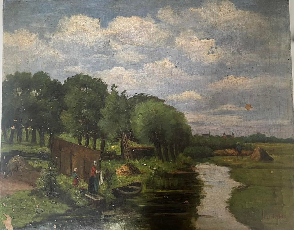 Origineel Schilderij JF van der Vlis, Antiek en Kunst, Kunst | Schilderijen | Klassiek, Ophalen