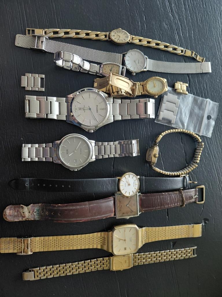 Partijtje oude polshorloges prism pontiac seiko enz pulsar, Ophalen of Verzenden