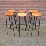 Set van 6 smeedijzeren barkrukken met houten zitting, Ophalen, 90 cm of meer, Hout, Gebruikt