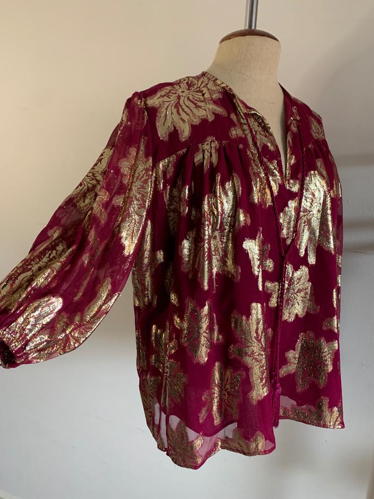 Janice blouse 3/4 mouw bordeaux rood goud 36= S/36 - M/38, Maat 38/40 (M), Janice, Verzenden, Nieuw