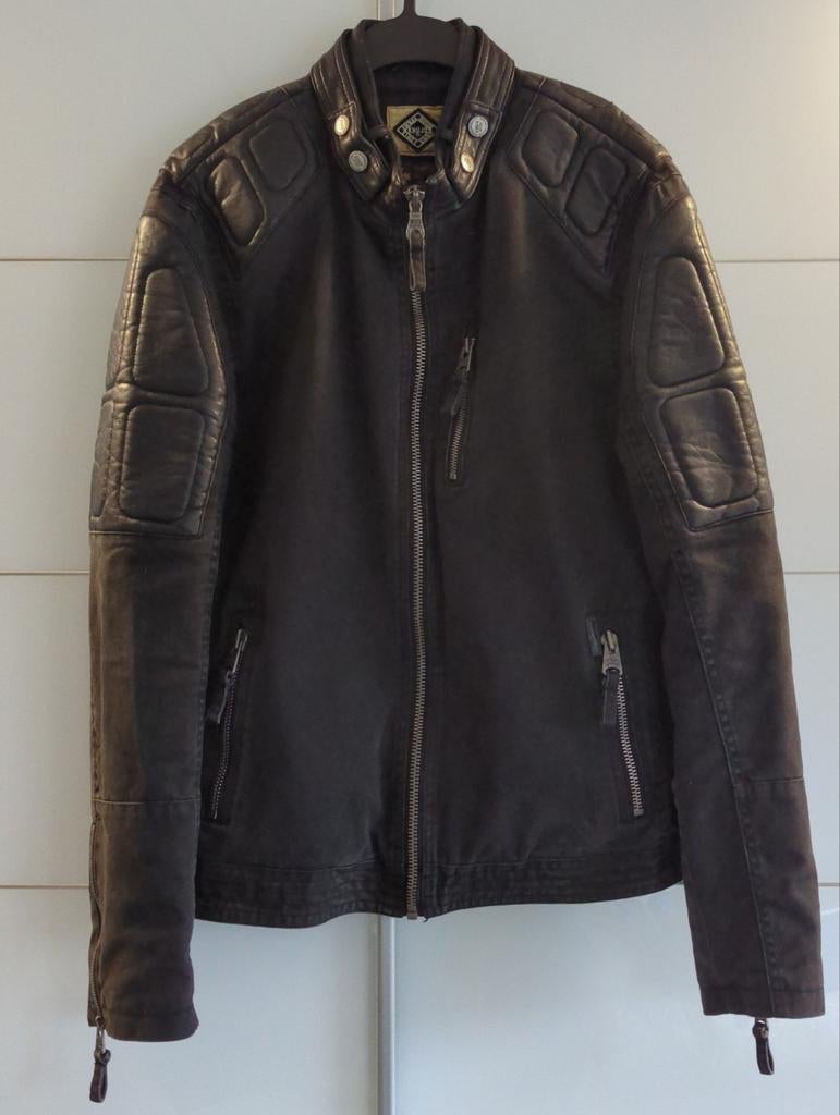 Khujo zwart jack met leren details, maat L, Kleding | Heren, Maat 52/54 (L), Khujo, Zwart, Ophalen of Verzenden