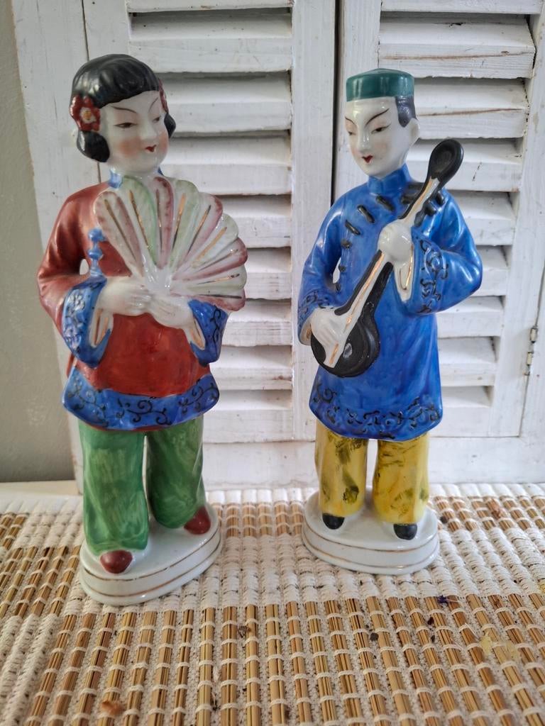 Antiek handgeschilderde Japanse figuren 23 cm hoog, Ophalen of Verzenden