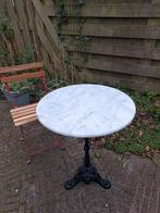 Bistro setje. Marmer blad op gietijzeren poot, Tuin en Terras, Tuintafels, Ophalen of Verzenden, Gebruikt, Rond, Metaal