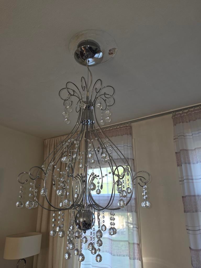 Moderne Kroonluchter met Kristallen, Ophalen of Verzenden, Zo goed als nieuw, Glas, Modern, Glamour