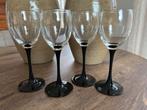 4 Luminarc France wijnglazen met zwarte voet, Ophalen of Verzenden