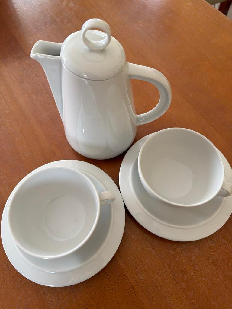 Alessi theekan en 2 kop en schotel, Keramiek, Nieuw, Ophalen of Verzenden, Effen