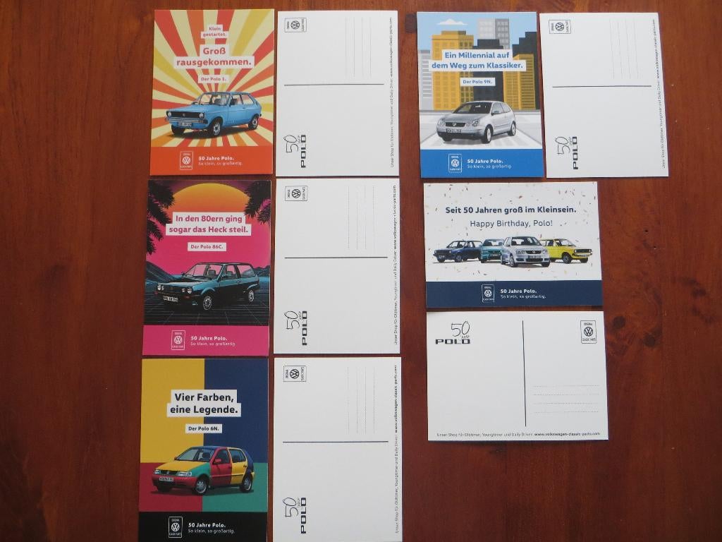 5 ansichtkaarten Volkswagen Polo 50 Jahre, Ophalen of Verzenden, Nieuw, Volkswagen