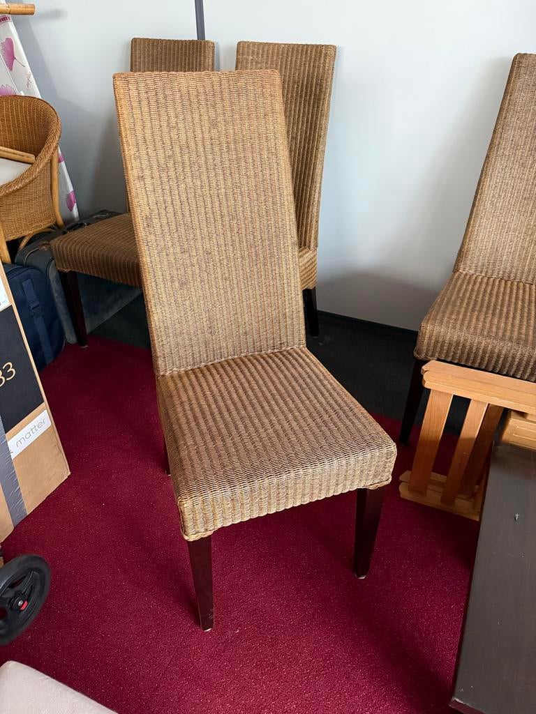 6 Lloyd Loom eetkamerstoelen, Ophalen, Overige materialen, Gebruikt, Bruin