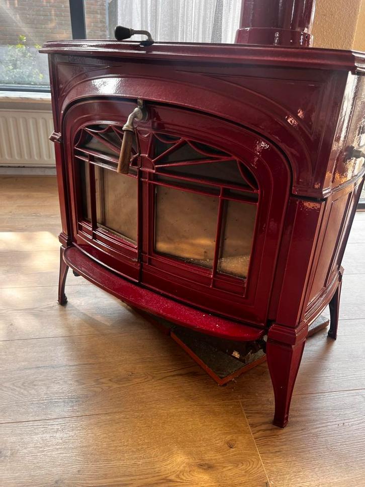 Rode (bordeaux) houtkachel Defiant Encore, Huis en Inrichting, Kachels, Gebruikt, Vrijstaand, Houtkachel, Hout, Ophalen