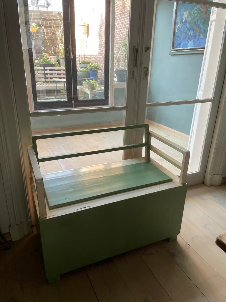 Houten bankje met groot opbergvak, Ophalen, Gebruikt, Overige kleuren, Eén