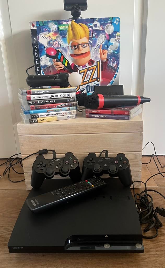 Ultiem PS3 Pakket 9 Games- Buzz, SingStar, Move, Racespellen, Ophalen, Gebruikt, Slim