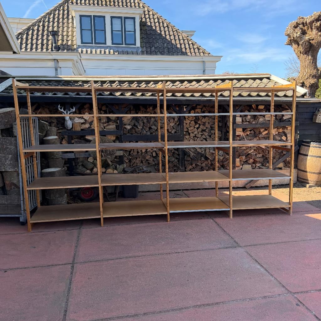 Bruynzeel Archos Stellingkast Houten Stelling 403x70x212cm, Ophalen, Gebruikt, Bruynzeel, Bruynzeel