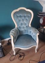 Vintage Barok Fauteuil - Blauw Velours, Ophalen, Gebruikt, 75 tot 100 cm, Stof