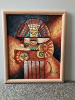 Kleurig schilderij B. Long op kokos Inca 56x66cm met lijst, Ophalen