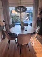 6 Stoelen, velvet grijs met zwart draaiend frame., Huis en Inrichting, Stoelen, Ophalen, Gebruikt, Vier, Stof