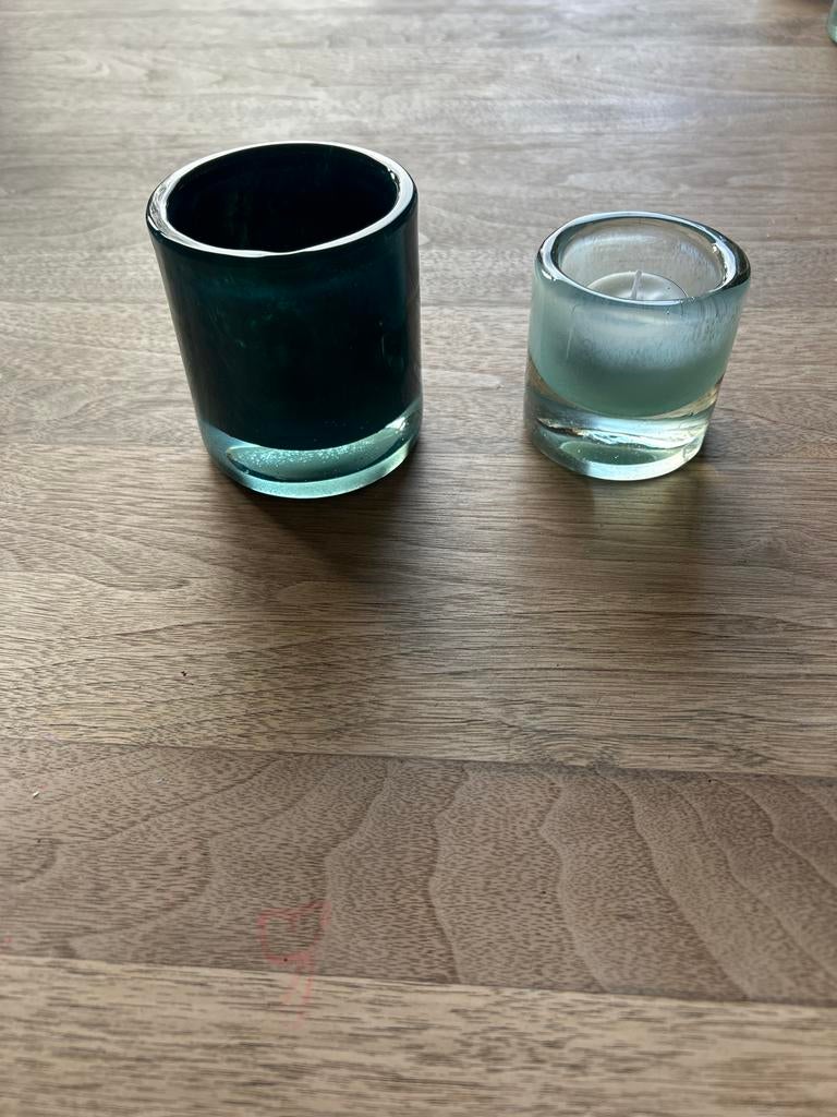 Henry Dean waxinelichthouders - petrol & licht groen, Huis en Inrichting, Overige materialen, Gebruikt, Ophalen of Verzenden, Groen