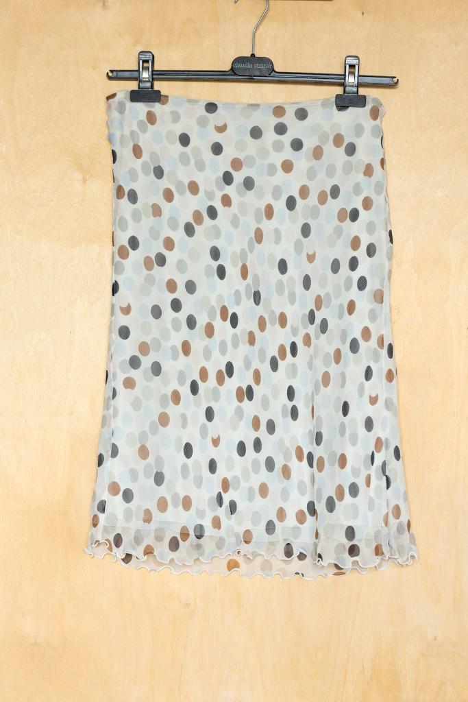 Comma mooie witte zijden rok met bruine blauwe stippen 38 M, Kleding | Dames, Rokken, Zo goed als nieuw, Maat 38/40 (M), Blauw