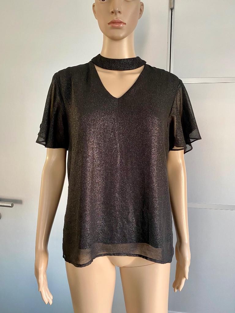 H278 Object maat M=38/40 top blouse blousje zwart/zilver, Kleding | Dames, Tops, Maat 38/40 (M), Zwart, Object, Ophalen of Verzenden